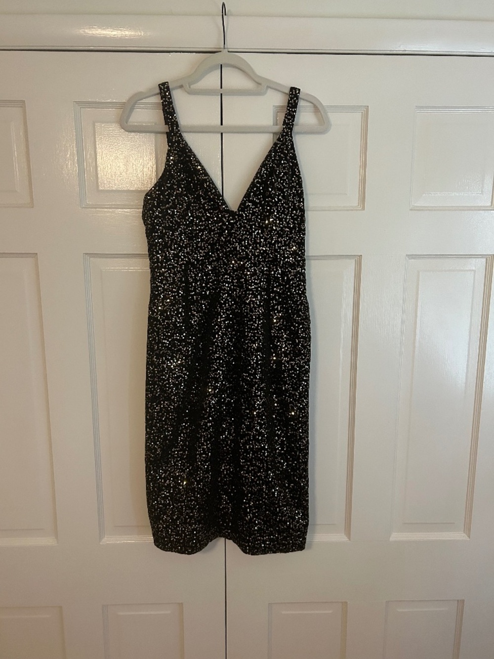 Black velvet dress with gold sequins